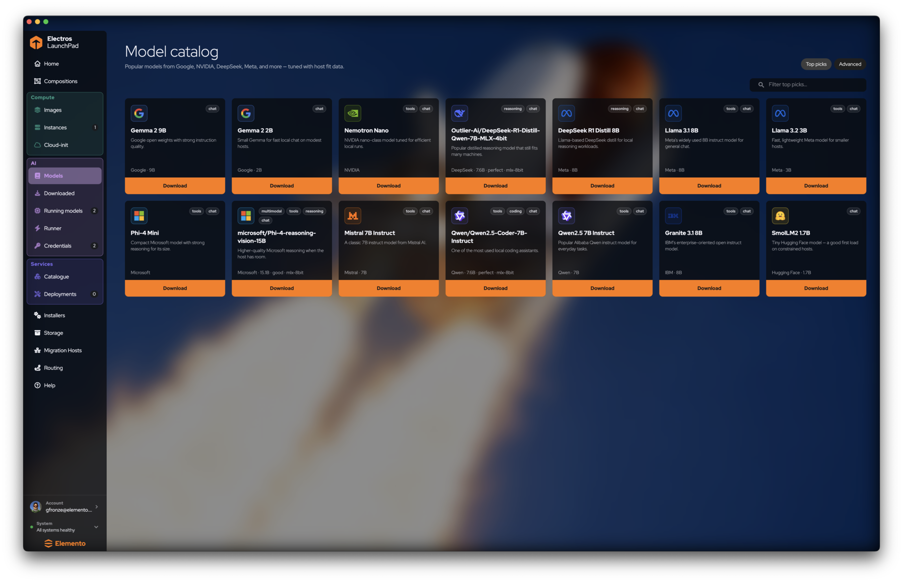 Model catalog top picks grid