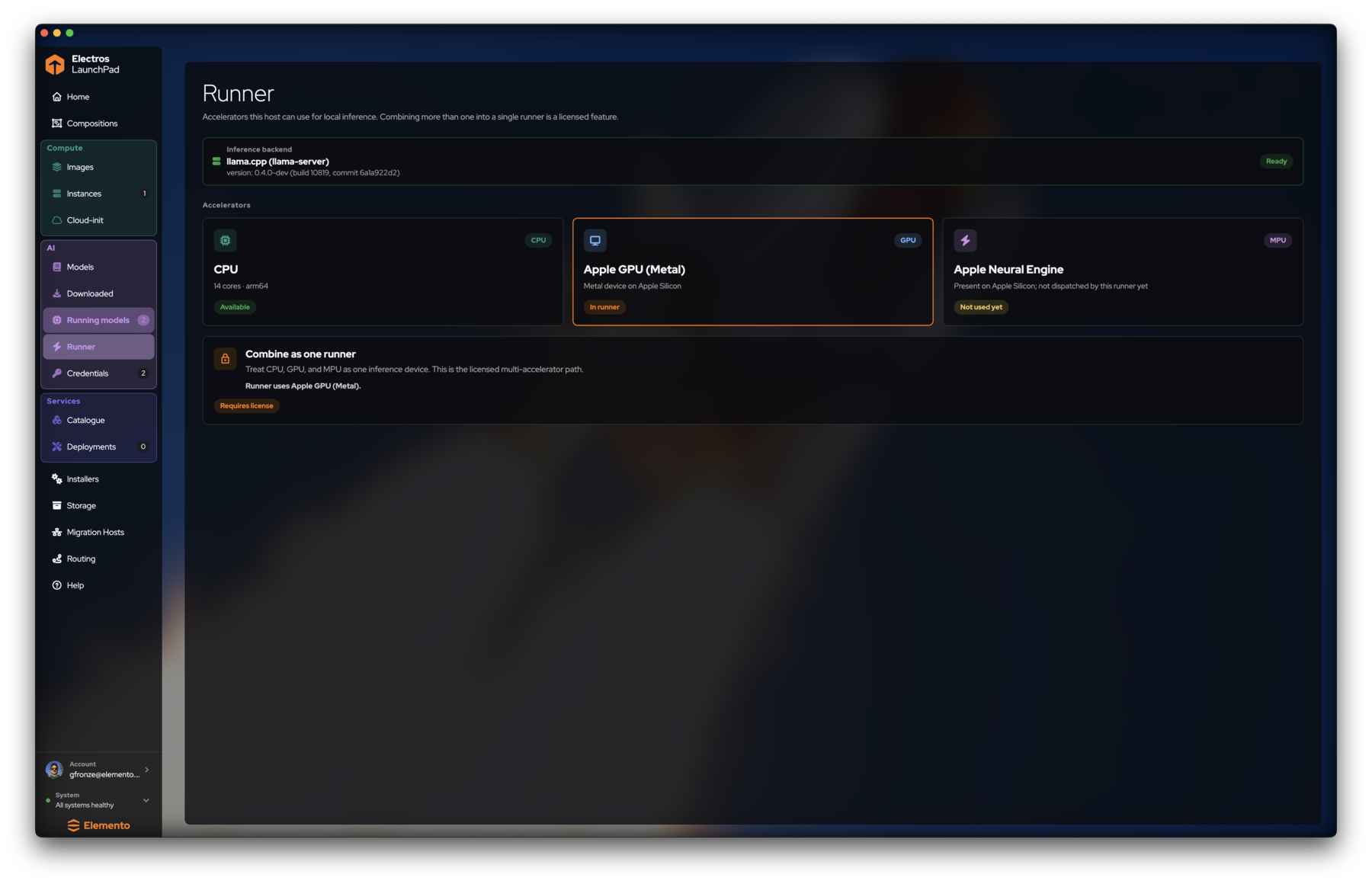 Runner page with llama.cpp and accelerators