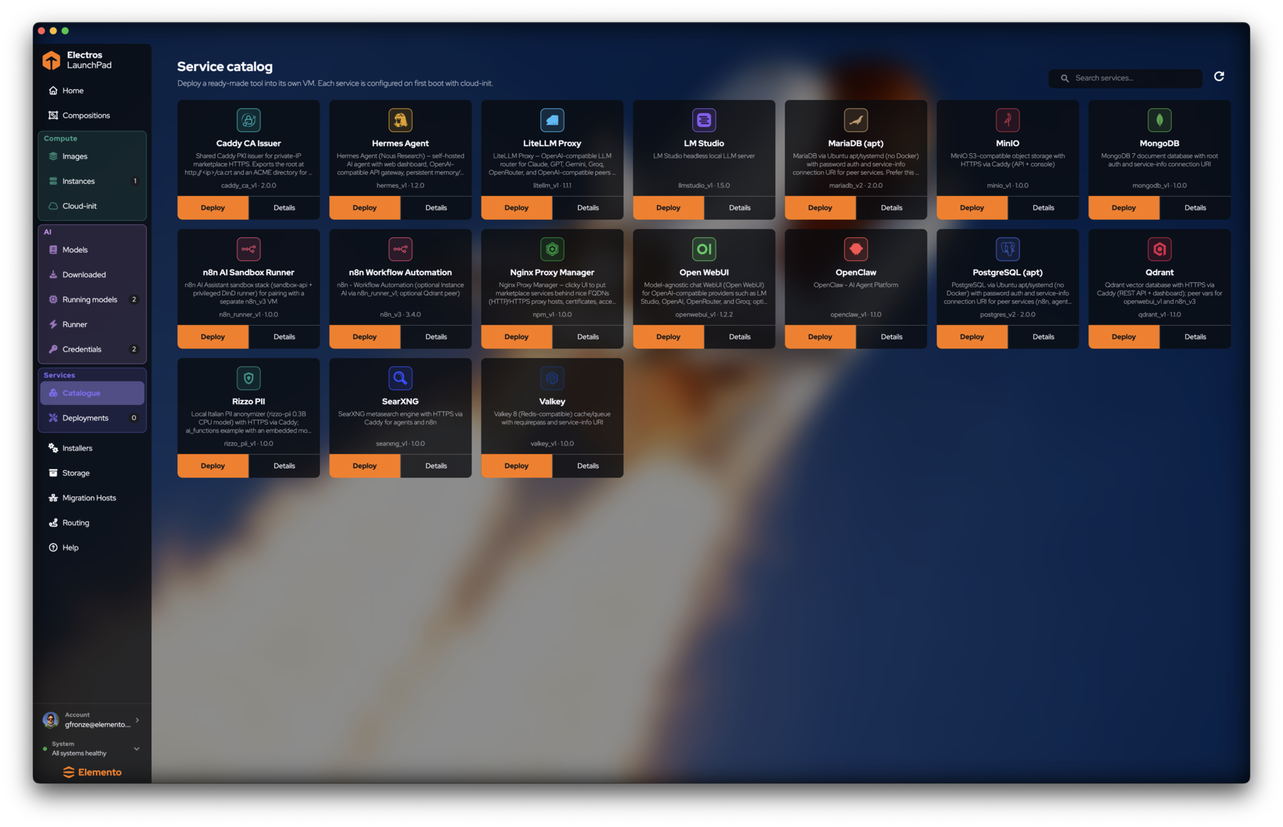 Service catalog grid