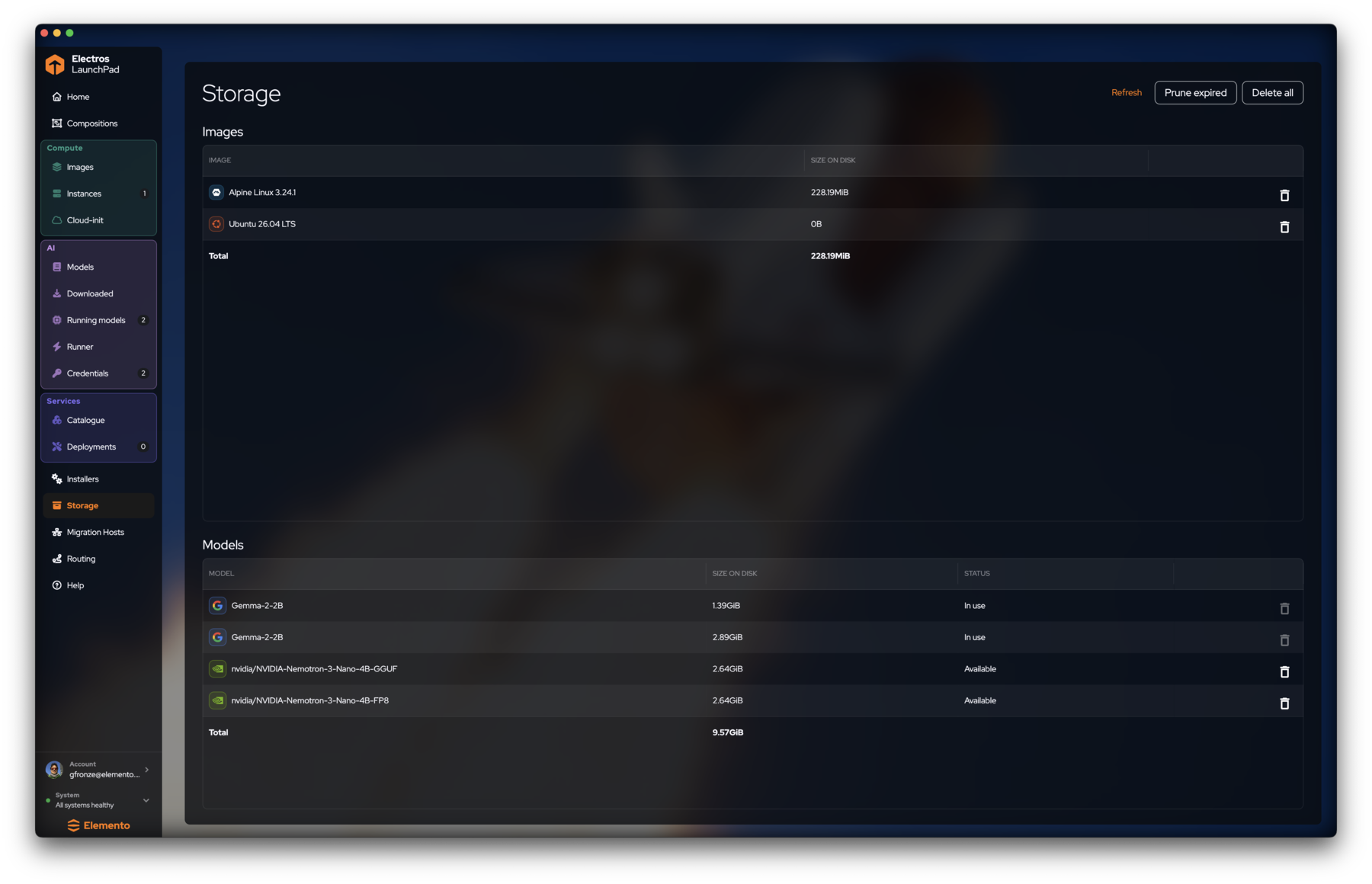 Storage images and models tables