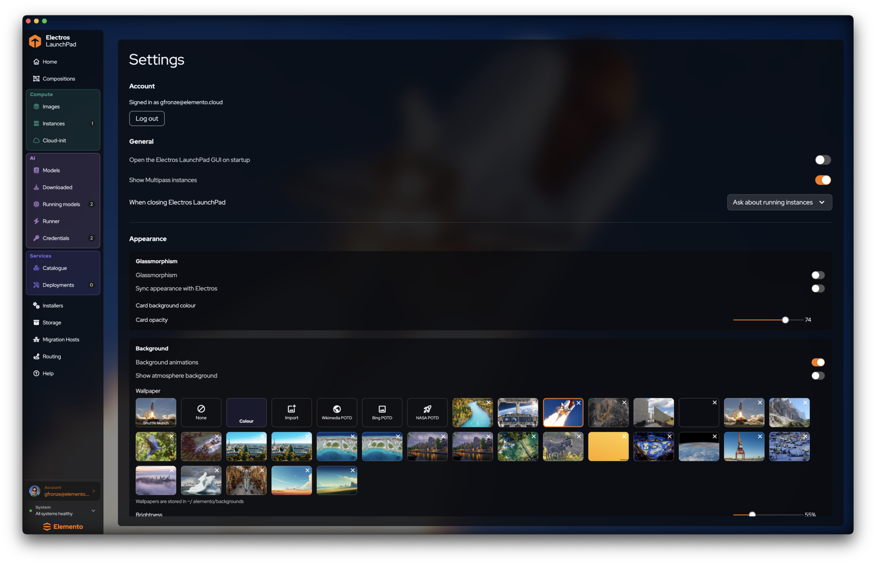 Settings account general and appearance