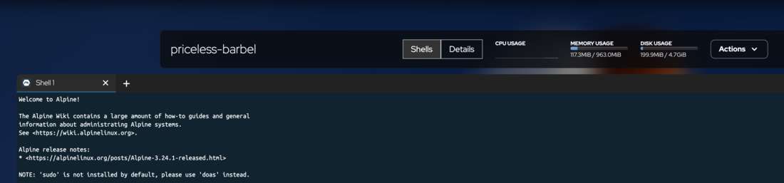 Shells and Details toggle with resource bars