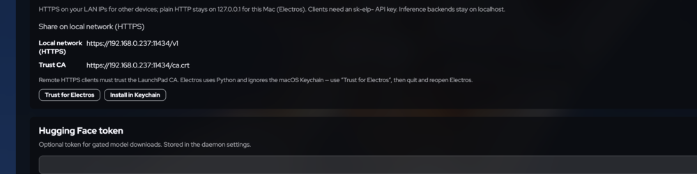 Share on local network HTTPS toggle and Trust CA