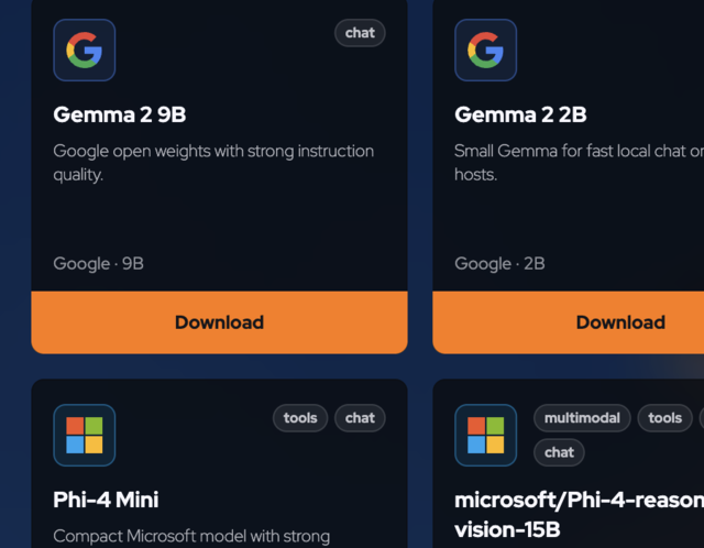 Gemma 2 9B card with Download button