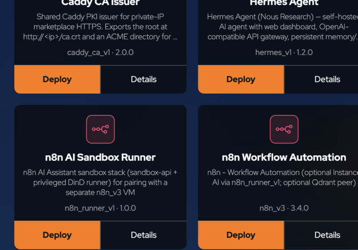 Service card with Deploy and Details
